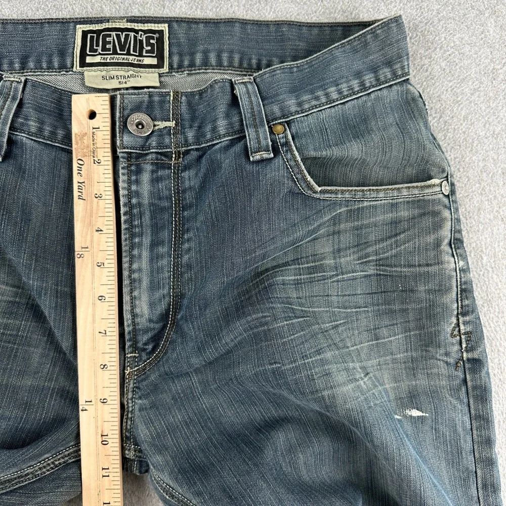 Levi's 514 Jeans Mens W36 L30 Blue Slim Straight Denim Pant Whisker Flap Pockets